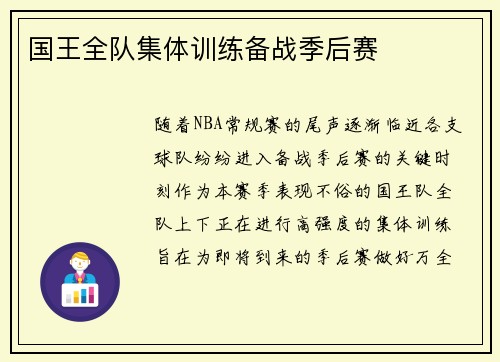 国王全队集体训练备战季后赛